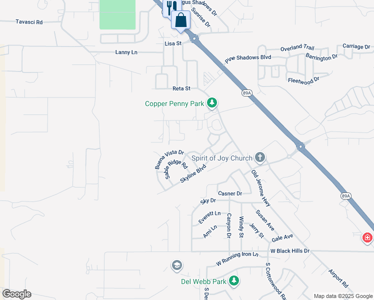 map of restaurants, bars, coffee shops, grocery stores, and more near 1731 Silver Spur Circle in Clarkdale