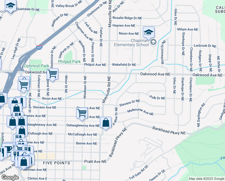 map of restaurants, bars, coffee shops, grocery stores, and more near 1705 Truman Drive Northeast in Huntsville