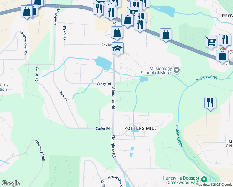 map of restaurants, bars, coffee shops, grocery stores, and more near 1703 Slaughter Road in Madison