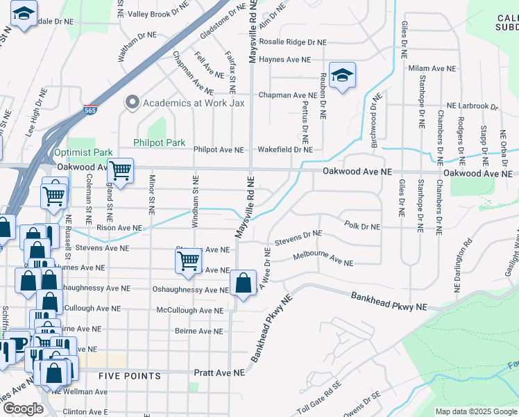 map of restaurants, bars, coffee shops, grocery stores, and more near 1705 Truman Drive Northeast in Huntsville