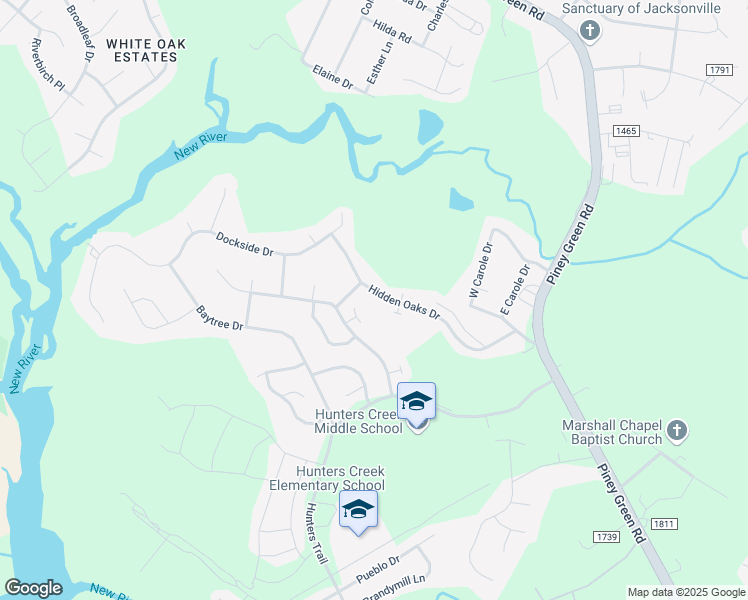 map of restaurants, bars, coffee shops, grocery stores, and more near 307 Hidden Oaks Drive in Jacksonville