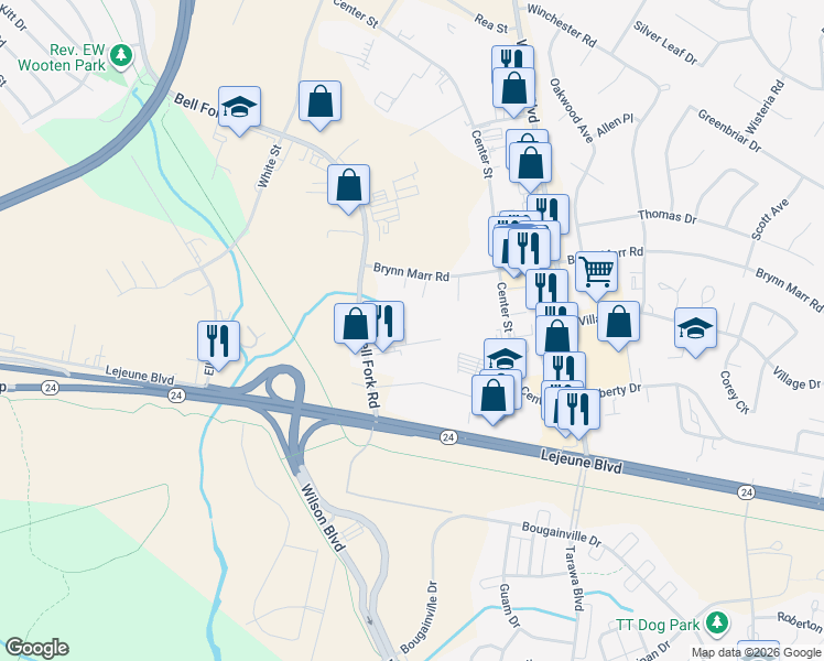 map of restaurants, bars, coffee shops, grocery stores, and more near 134 Brynn Marr Road in Jacksonville
