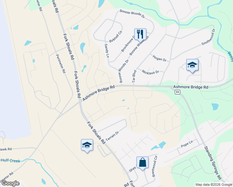 map of restaurants, bars, coffee shops, grocery stores, and more near 3 Bonnie Woods Drive in Greenville