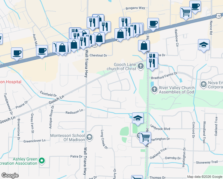 map of restaurants, bars, coffee shops, grocery stores, and more near 310 Hughes Pond Circle in Madison
