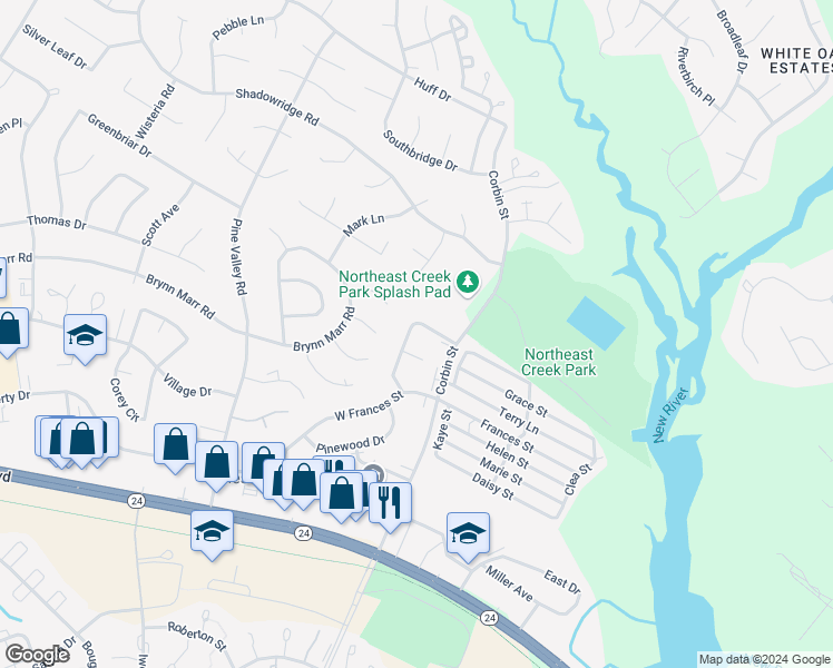 map of restaurants, bars, coffee shops, grocery stores, and more near 134 Pine Crest Drive in Jacksonville