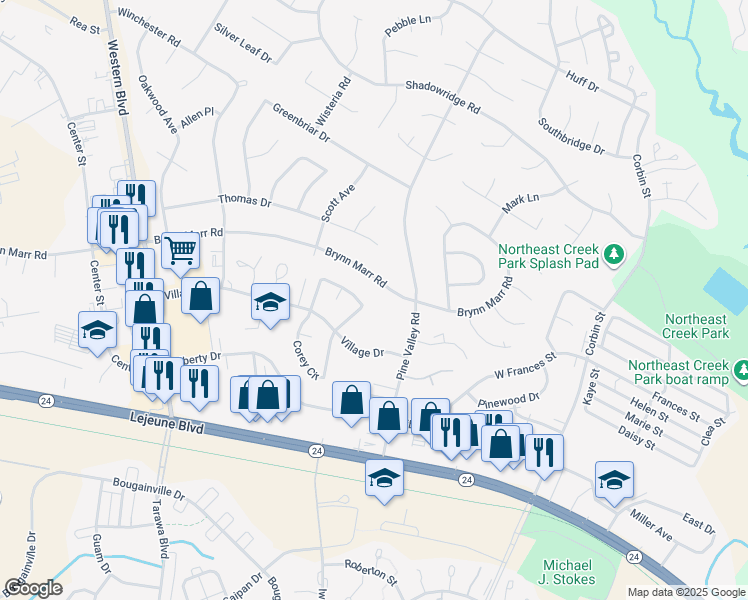 map of restaurants, bars, coffee shops, grocery stores, and more near 518 Brynn Marr Road in Jacksonville