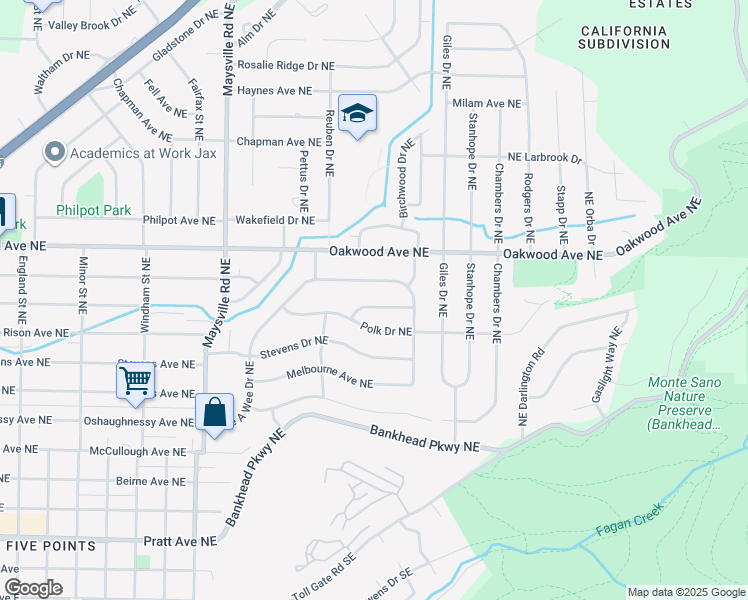map of restaurants, bars, coffee shops, grocery stores, and more near 2228 Bide a Wee Drive Northeast in Huntsville