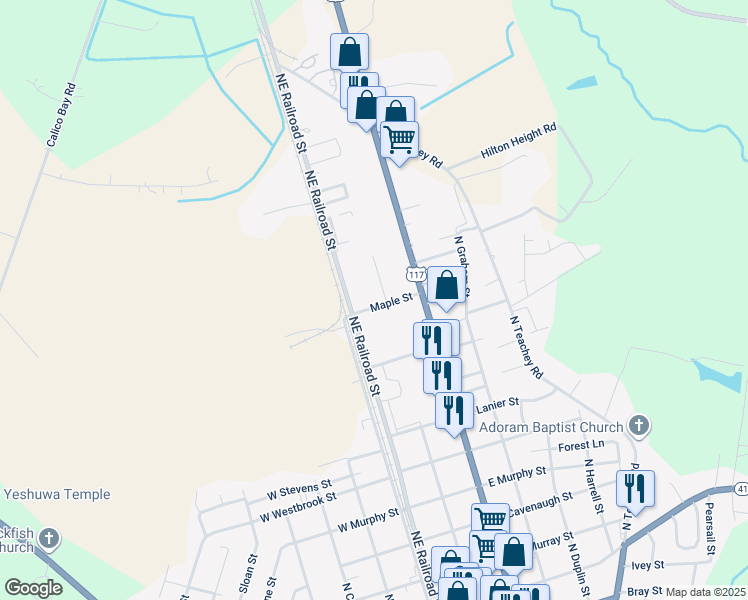 map of restaurants, bars, coffee shops, grocery stores, and more near 111 Maple Street in Wallace
