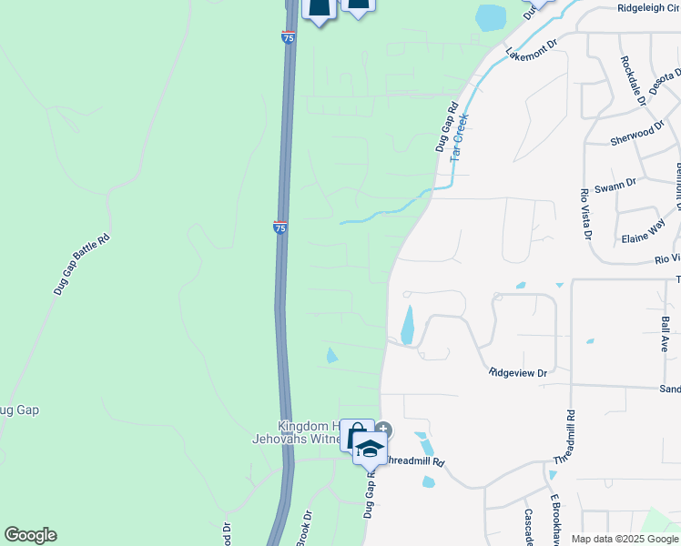 map of restaurants, bars, coffee shops, grocery stores, and more near 2001 Kingsridge Drive in Dalton