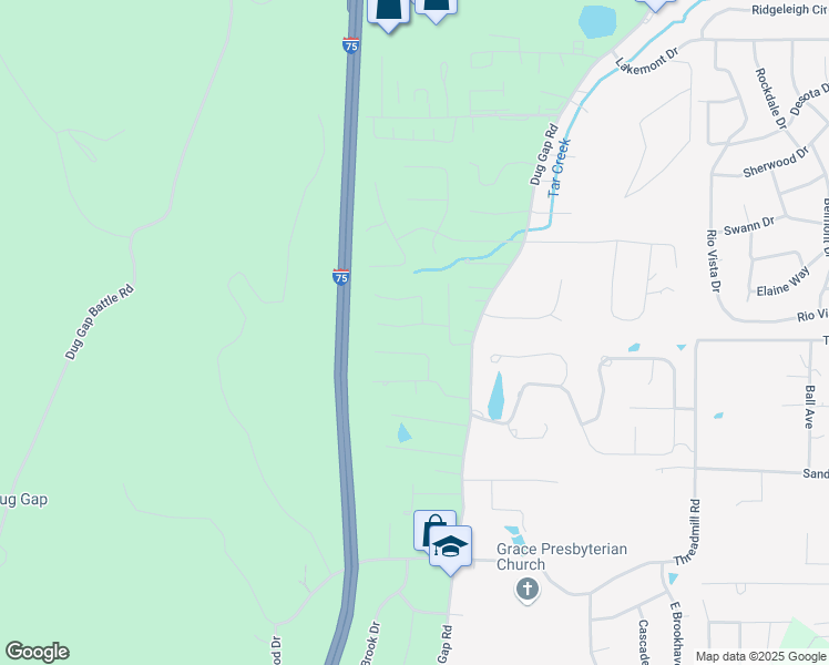map of restaurants, bars, coffee shops, grocery stores, and more near 2001 Kingsridge Drive in Dalton