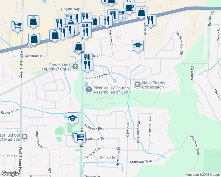 map of restaurants, bars, coffee shops, grocery stores, and more near 110 Champions Green Drive in Madison