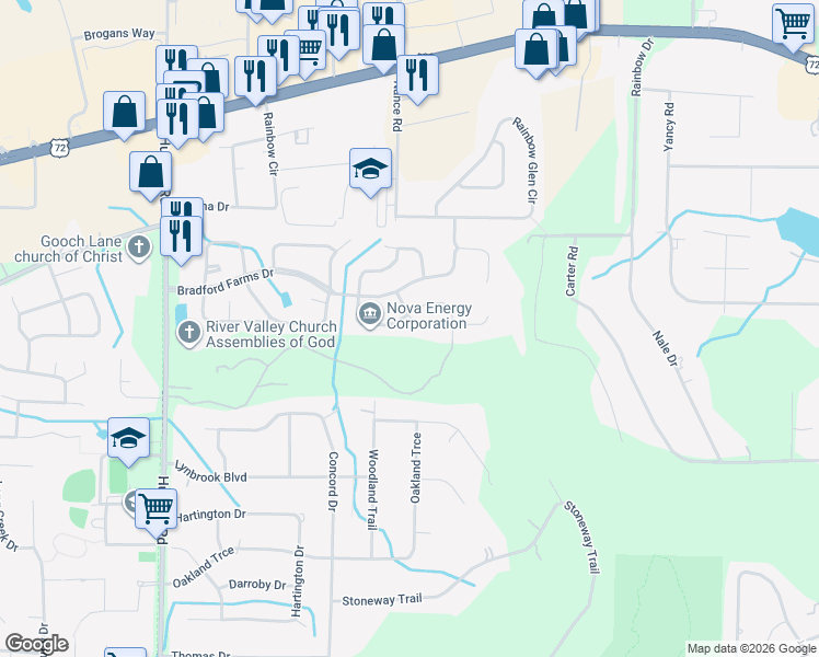 map of restaurants, bars, coffee shops, grocery stores, and more near 105 Barrington Court in Madison