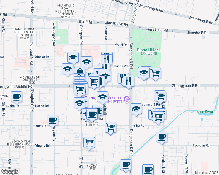 map of restaurants, bars, coffee shops, grocery stores, and more near in Zheng Zhou Shi