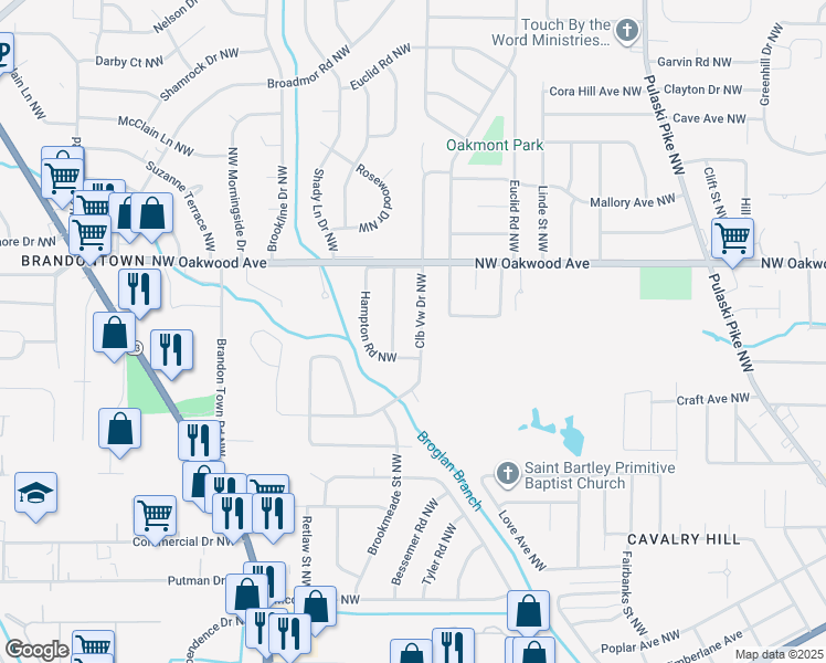 map of restaurants, bars, coffee shops, grocery stores, and more near 1616 Sebring Street Northwest in Huntsville