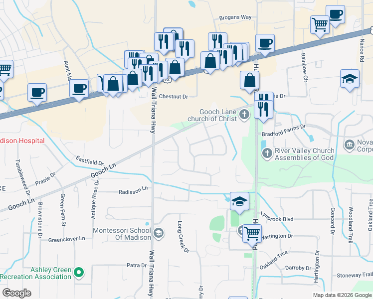 map of restaurants, bars, coffee shops, grocery stores, and more near 113 Brookdel Drive in Madison