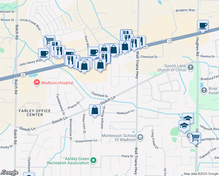map of restaurants, bars, coffee shops, grocery stores, and more near 134 Arabian Drive in Madison