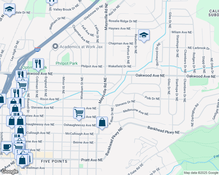 map of restaurants, bars, coffee shops, grocery stores, and more near 1705 Truman Drive Northeast in Huntsville
