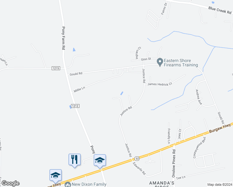map of restaurants, bars, coffee shops, grocery stores, and more near 185 Justice Road in Jacksonville