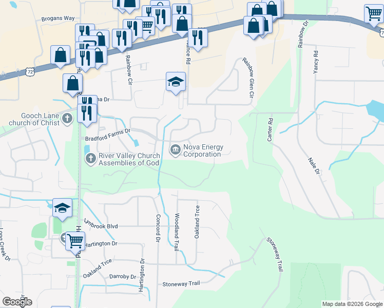map of restaurants, bars, coffee shops, grocery stores, and more near 105 Barrington Court in Madison