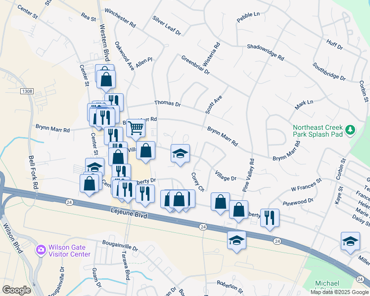 map of restaurants, bars, coffee shops, grocery stores, and more near 108 Palace Circle in Jacksonville