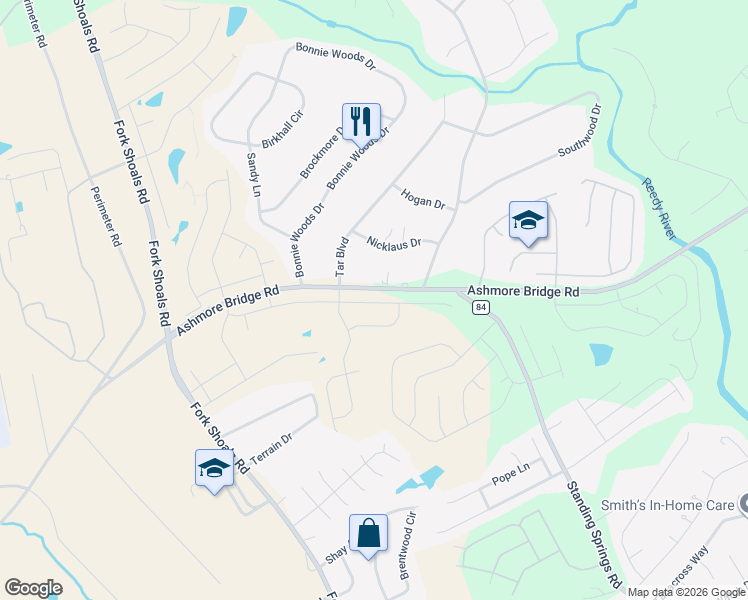 map of restaurants, bars, coffee shops, grocery stores, and more near 932 Ashmore Bridge Road in Greenville