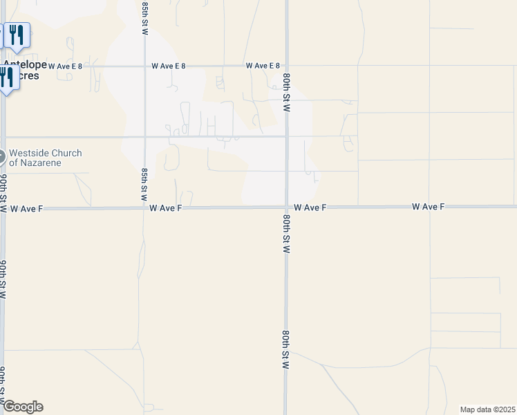 map of restaurants, bars, coffee shops, grocery stores, and more near West Avenue F in Del Sur