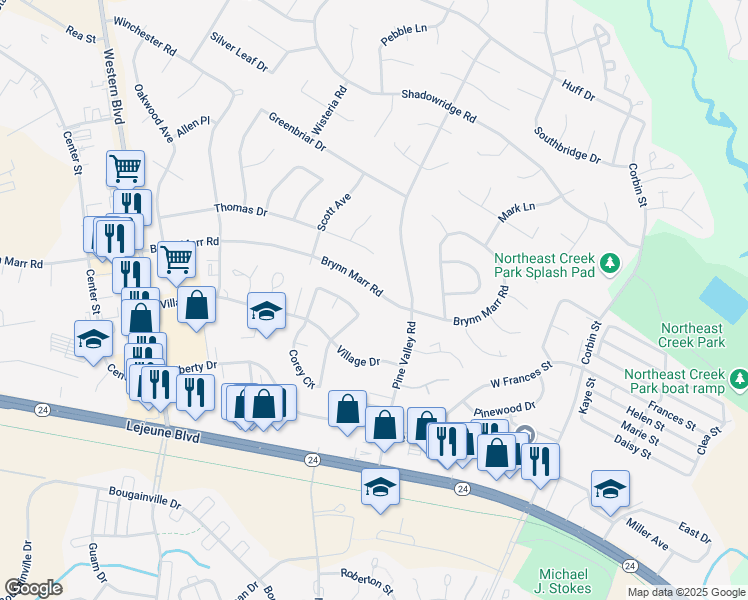 map of restaurants, bars, coffee shops, grocery stores, and more near 518 Brynn Marr Road in Jacksonville