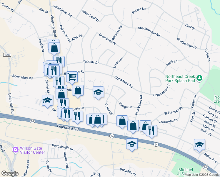 map of restaurants, bars, coffee shops, grocery stores, and more near 111 Village Circle in Jacksonville