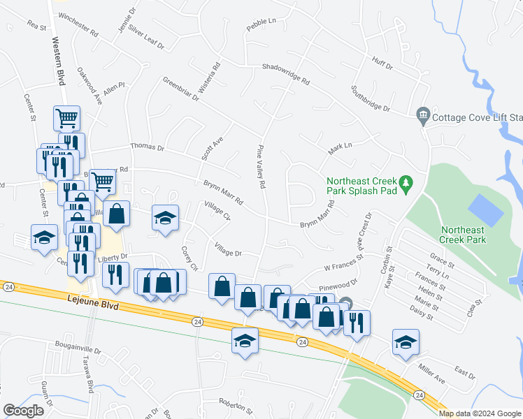 map of restaurants, bars, coffee shops, grocery stores, and more near 401 Pine Valley Road in Jacksonville