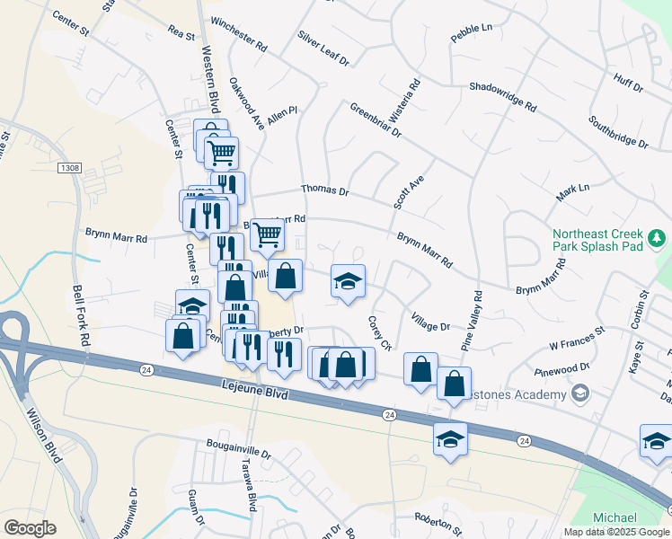 map of restaurants, bars, coffee shops, grocery stores, and more near 102 King George Court in Jacksonville