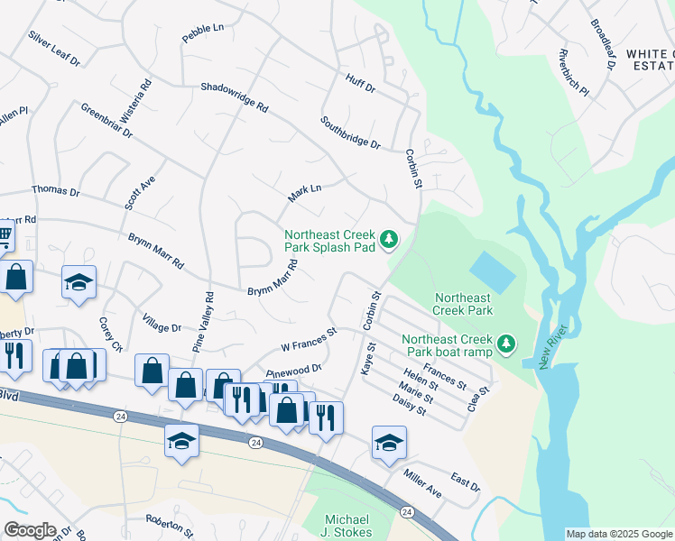 map of restaurants, bars, coffee shops, grocery stores, and more near 139 Pine Crest Drive in Jacksonville