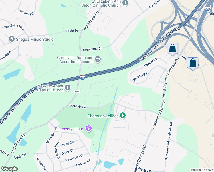 map of restaurants, bars, coffee shops, grocery stores, and more near 628 Log Shoals Road in Greenville
