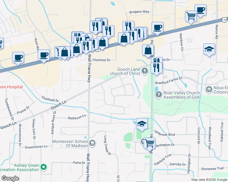 map of restaurants, bars, coffee shops, grocery stores, and more near 310 Hughes Pond Circle in Madison