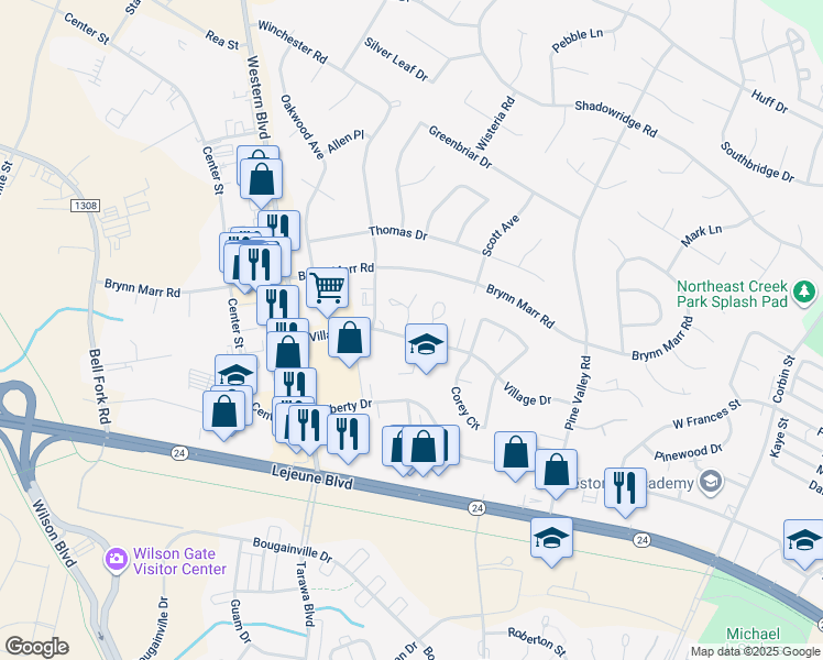 map of restaurants, bars, coffee shops, grocery stores, and more near 104 King George Court in Jacksonville