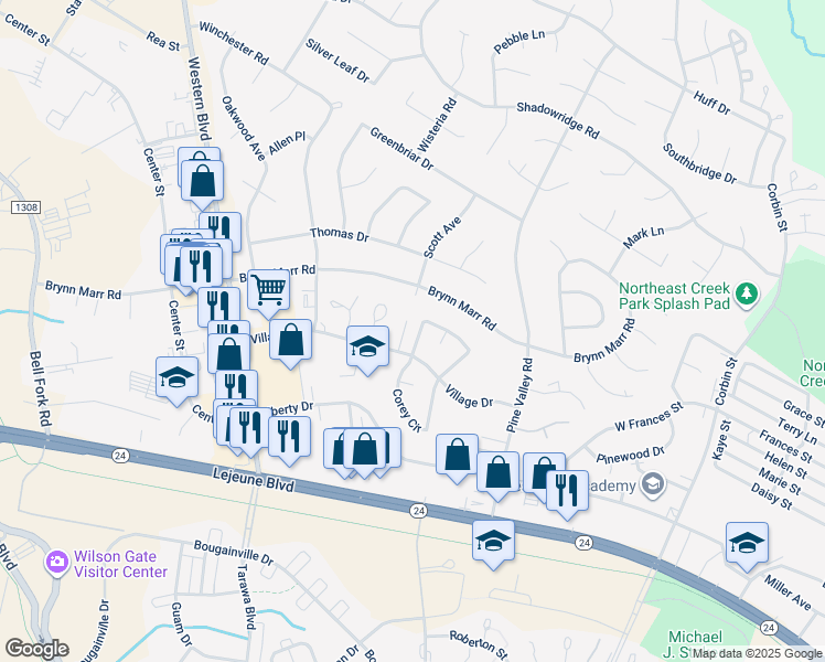 map of restaurants, bars, coffee shops, grocery stores, and more near 113 Village Circle in Jacksonville