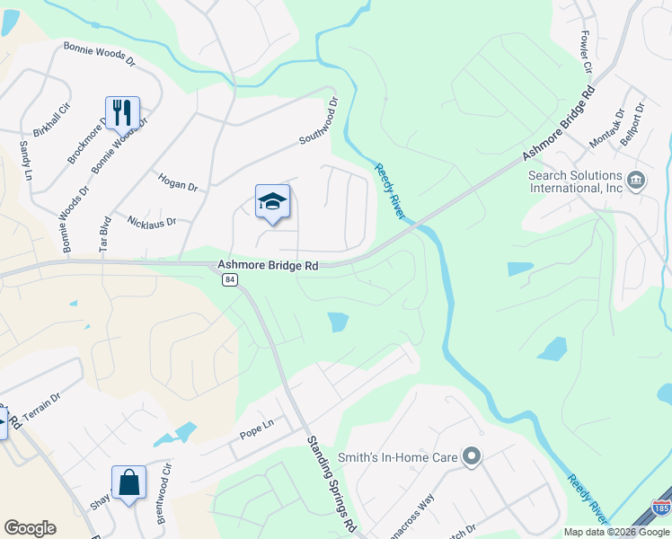 map of restaurants, bars, coffee shops, grocery stores, and more near 16 Wild Dogwood Way in Greenville