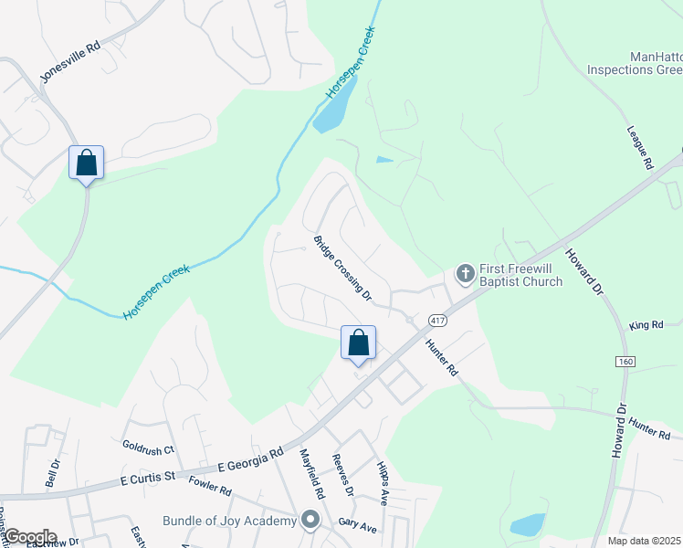 map of restaurants, bars, coffee shops, grocery stores, and more near 343 Bridge Crossing Drive in Simpsonville