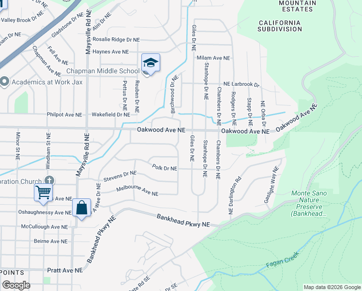 map of restaurants, bars, coffee shops, grocery stores, and more near 1008 Peck Road Northeast in Huntsville