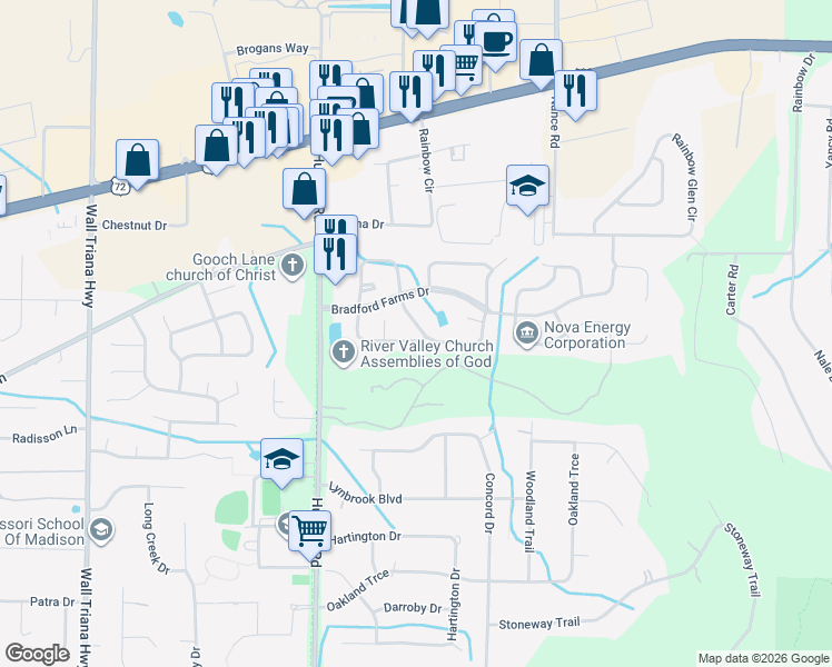 map of restaurants, bars, coffee shops, grocery stores, and more near 110 Champions Green Drive in Madison