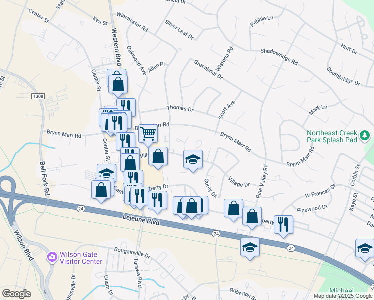 map of restaurants, bars, coffee shops, grocery stores, and more near 110 Palace Circle in Jacksonville