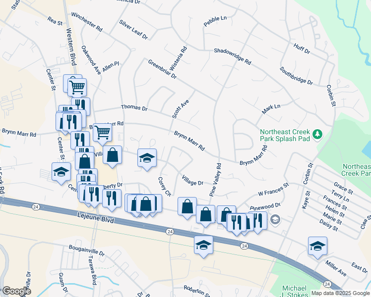 map of restaurants, bars, coffee shops, grocery stores, and more near 149 Village Circle in Jacksonville