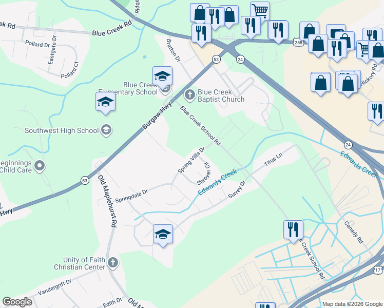 map of restaurants, bars, coffee shops, grocery stores, and more near 1039 Spring Villa Drive in Jacksonville
