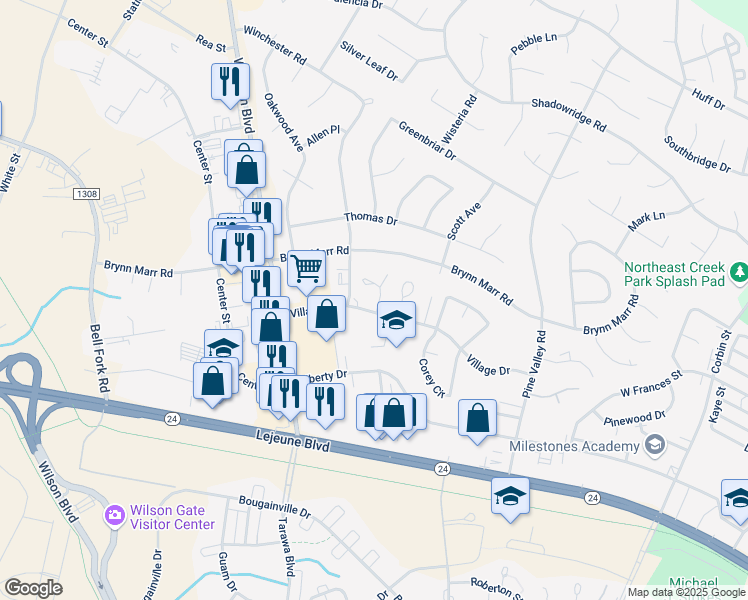 map of restaurants, bars, coffee shops, grocery stores, and more near 109 King George Court in Jacksonville