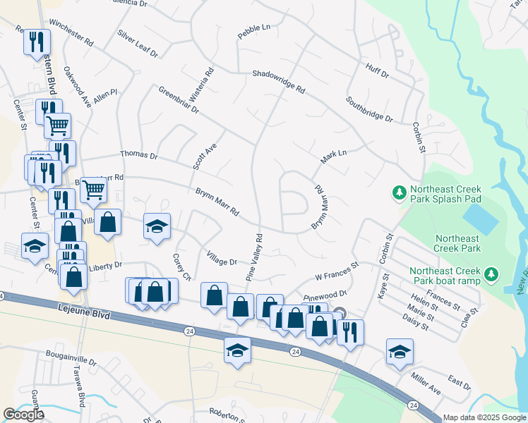 map of restaurants, bars, coffee shops, grocery stores, and more near 404 Pine Valley Road in Jacksonville