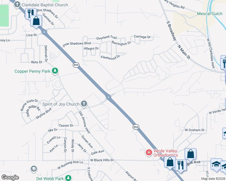 map of restaurants, bars, coffee shops, grocery stores, and more near 1533 Chateau Drive in Cottonwood