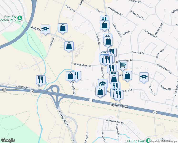 map of restaurants, bars, coffee shops, grocery stores, and more near 134 Brynn Marr Road in Jacksonville