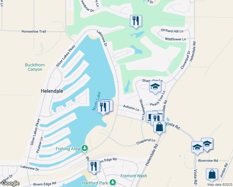 map of restaurants, bars, coffee shops, grocery stores, and more near 27316 Lakeview Drive in Helendale