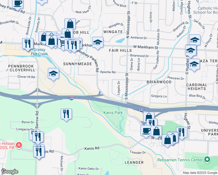 map of restaurants, bars, coffee shops, grocery stores, and more near 715 Ouachita Drive in Little Rock