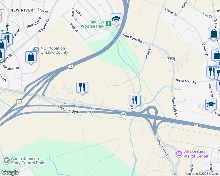map of restaurants, bars, coffee shops, grocery stores, and more near 125 Jay Circle in Jacksonville