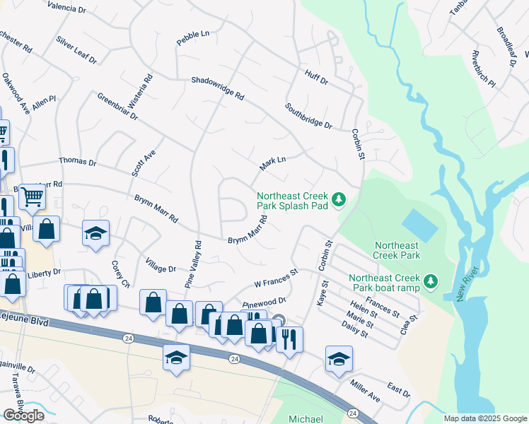 map of restaurants, bars, coffee shops, grocery stores, and more near 902 Brynn Marr Road in Jacksonville